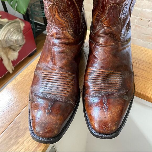 Lucchese USA Goatskin Cowboy Boots Men’s 11.5 Brown Western - Picture 11 of 12